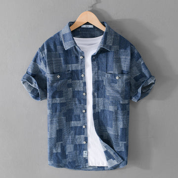 Men's Simple Loose Cargo Denim Short-sleeved Shirt