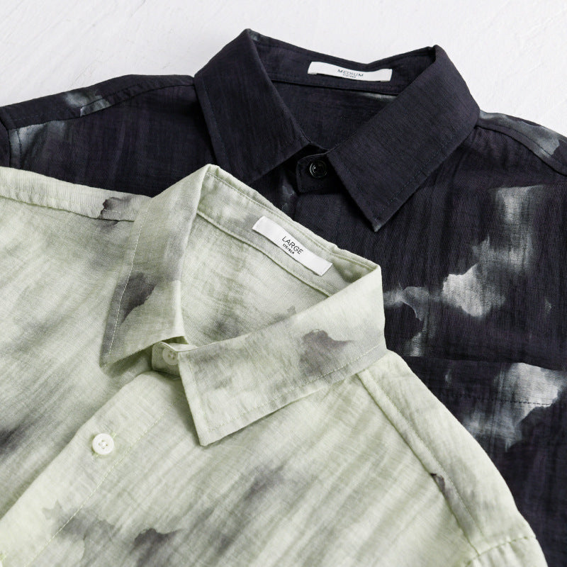 Summer Cool Linen Printed Simple Short Sleeve Shirt